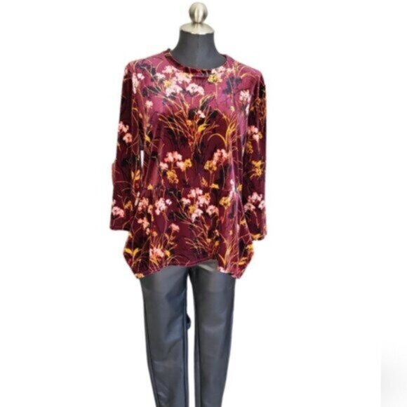 IVANKA TRUMP floral Print Velvet Top Sz Large - Picture 4 of 5